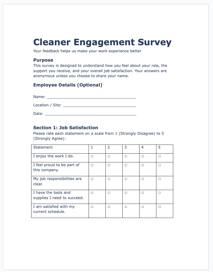 Cleaner Engagement Survey Template