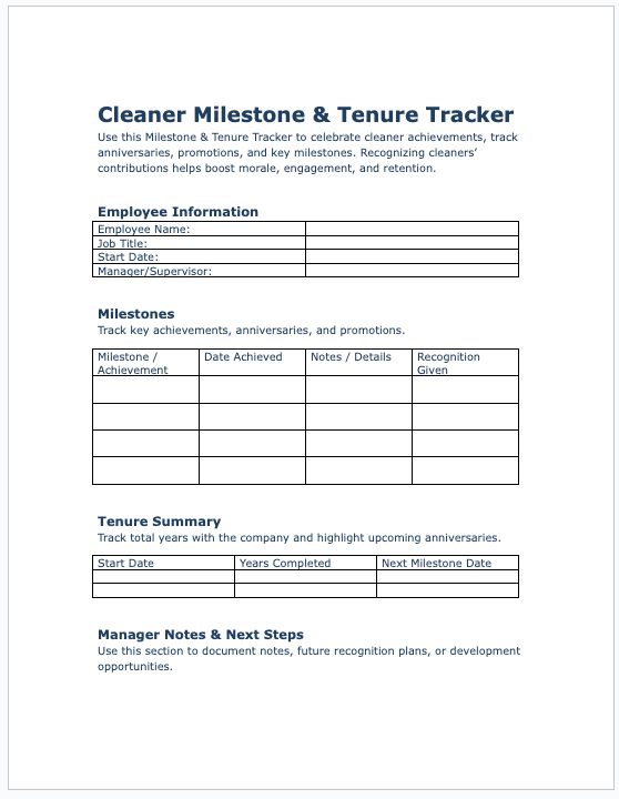 Cleaner Milestone and Tenure Tracker