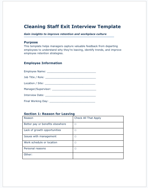 Cleaning Staff Exit Interview