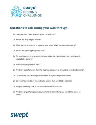Commercial Cleaning Company Bidding Walk Through Questions