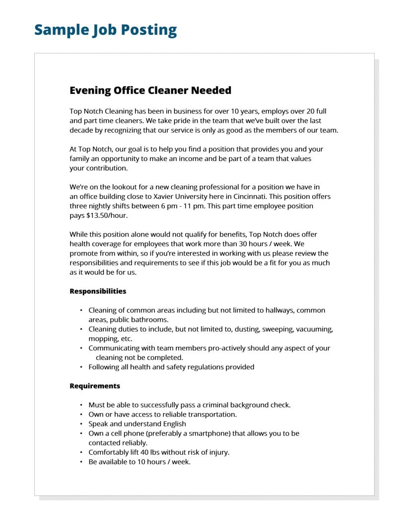 Sample Job Posting for Hiring a Janitor