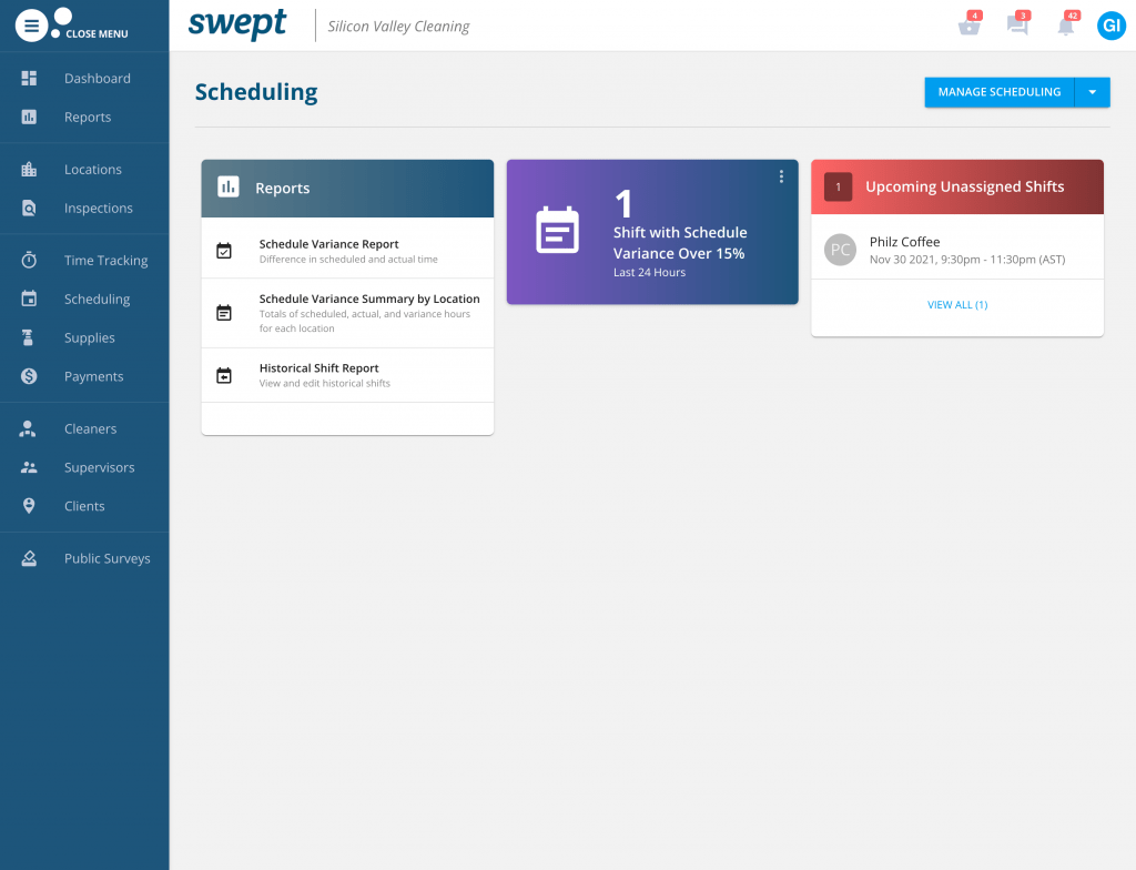 Swept scheduling dashboard